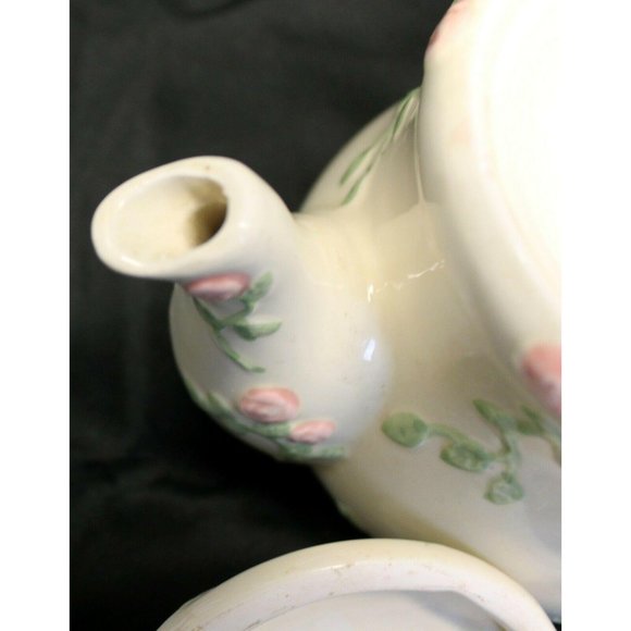 Floral Pink Teapot Tart Warmer Tealight Candle Holder Rose Romantic Cottage Whit - Picture 7 of 10